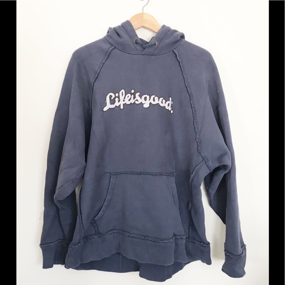 Men’s Life is Good Hoodie Sweatshirt Blue XXL